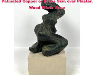 Lot 70 Vintage Organic Abstract Sculpture Patinated Copper or Brass Skin over Plaster. Wood Plinth Base