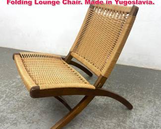 Lot 267 Wegner style Woven Rush Cord Folding Lounge Chair. Made in Yugoslavia.