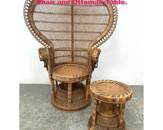 Lot 160 Wicker Rattan Fan Back Lounge Chair and Ottoman Table.