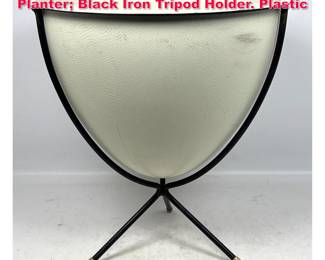 Lot 59 Modern Fiberglass Bullet Form Planter Black Iron Tripod Holder. Plastic