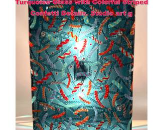 Lot 50 Colorful Art Glass Wall Sconce. Turquoise Glass with Colorful Striped Confetti Details. Studio art g