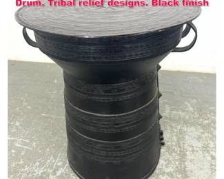 Lot 315 Contemporary Cast Metal Rain Drum. Tribal relief designs. Black finish