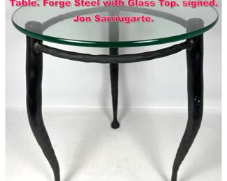 Lot 11 Form and Reform Pan Occasional Table. Forge Steel with Glass Top. signed. Jon Sarriugarte.