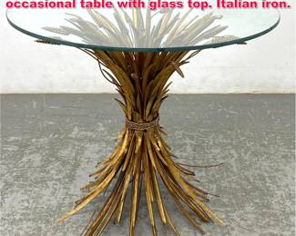 Lot 122 Italian Gold Sheaf of Wheat occasional table with glass top. Italian iron.