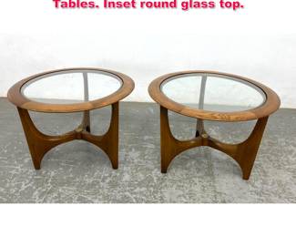 Lot 15 Pair Lane Sculptural Round Side End Tables. Inset round glass top.