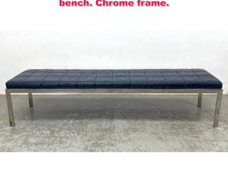 Lot 548 Knoll Style tufted leather Navy blue bench. Chrome frame.