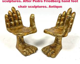 Lot 191 Pair Gilt Iron Mini Hand Chair sculptures. After Pedro Friedberg hand foot chair sculptures. Antique