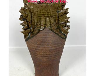 Lot 13 Signed MAY Vintage Studio Pottery Vase. Sculpted top.