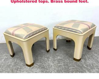 Lot 288 Pair Vintage Pace Style Stools, Upholstered tops. Brass bound feet.