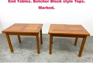 Lot 431 Pr ABJ Danish Modern Teak Side End Tables. Butcher Block style Tops. Marked.