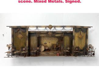 Lot 220 C Jere wall sculpture of Jazz Dinner scene. Mixed Metals. Signed.