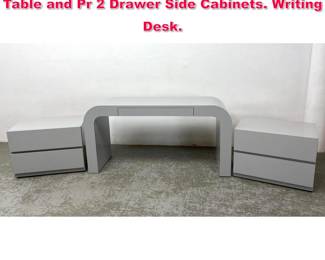 Lot 449 3 Part Laminate Central Parsons Table and Pr 2 Drawer Side Cabinets. Writing Desk.