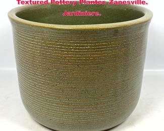 Lot 378 Large Olive Green Glazed Ribbed Textured Pottery Planter. Zanesville. Jardiniere.