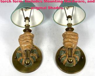 Lot 307 Hart Associate Wall Sconces, Hand torch form. Includes Mounting Hardware, and original Shades.