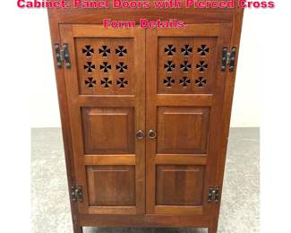 Lot 380 Mission Arts n Crafts style Two Door Cabinet. Panel Doors with Pierced Cross Form Details.