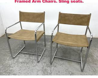 Lot 521 Pair Mid Century Modern Chrome Framed Arm Chairs. Sling seats.
