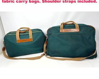 Lot 417 2pc LANCEL Paris Luggage. Green fabric carry bags. Shoulder straps included.