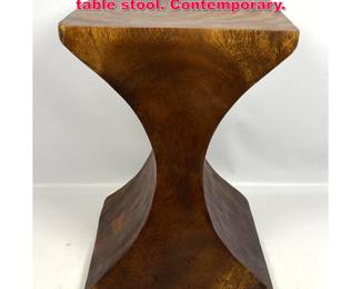 Lot 162 Solid Wood hourglass form side table stool. Contemporary.