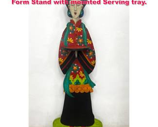 Lot 371 Decorative Painted Wood Geisha Form Stand with mounted Serving tray.