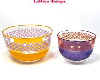 Lot 35 2pc JAMES NADAL Art glass Bowls. Lattice design.