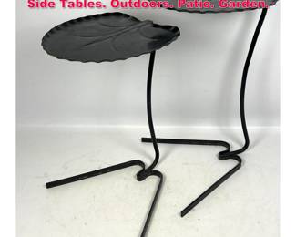 Lot 106 2pc Salterini Metal Lily Pad Garden Side Tables. Outdoors. Patio. Garden.