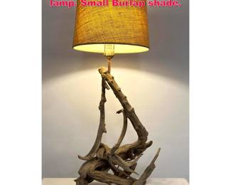 Lot 229 Multi branch assembled Driftwood lamp. Small Burlap shade.