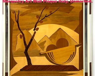Lot 375 Mid Century Modern Wood Inlay Marquetry Art Wall Plaque Italy. Unmarked.