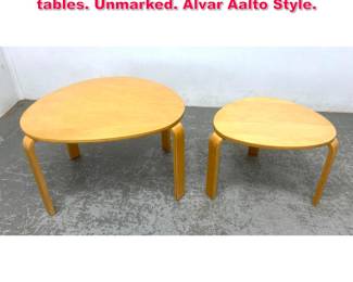 Lot 377 2pc Molded Nesting plywood leg tables. Unmarked. Alvar Aalto Style.