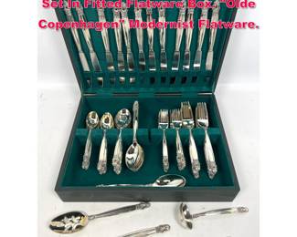 Lot 58 64pc GODINGER Silverplate Flatware Set In Fitted Flatware Box. Olde Copenhagen Modernist Flatware.