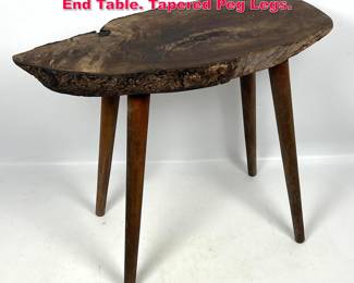 Lot 386 Live Edge Natural Wood Slice Side End Table. Tapered Peg Legs.