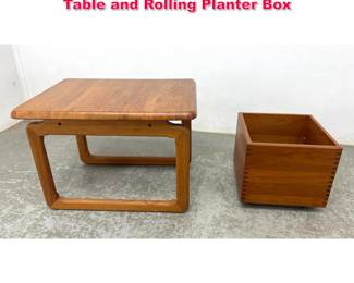 Lot 512 2pcs Danish Modern. Teak Side Table and Rolling Planter Box