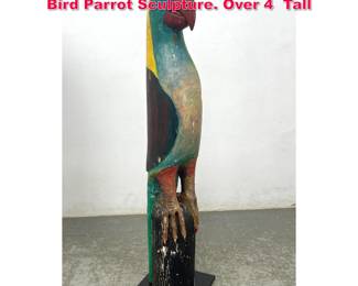 Lot 140 Polychrome Painted Carved Wood Bird Parrot Sculpture. Over 4 Tall
