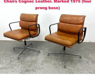 Lot 527 Pair Eames Herman Miller Soft Pad Chairs Cognac Leather. Marked 1975 four prong base