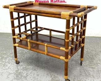 Lot 576 Vintage Bamboo Serving Bar Cart. Woven Rattan.