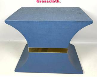 Lot 251 Karl Springer Style side table. Blue. Grasscloth.