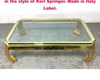 Lot 119 Italian Brass and glass coffee table in the style of Karl Springer. Made in Italy Label.
