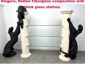 Lot 454 Black Leopards Panther Column Etagere, Hollow Fiberglass composition with thick glass shelves.