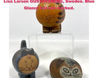 Lot 186 3pc Pottery Cats Figures. 2 Marked Lisa Larson GUSTAVSBERG, Sweden. Blue Glazed Cat not marked.