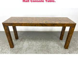 Lot 305 Faux Burl Laminate Parsons Table. Hall Console Table.