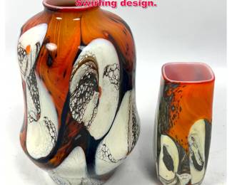 Lot 32 2pc George Thiewes Art glass vases. Swirling design.