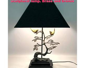 Lot 410 Frederick Cooper birds on tree sculptural lamp. Brass and bronze