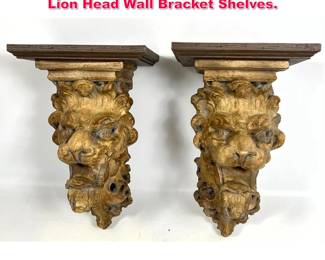Lot 167 Pair wood and Composition Gothic Lion Head Wall Bracket Shelves.