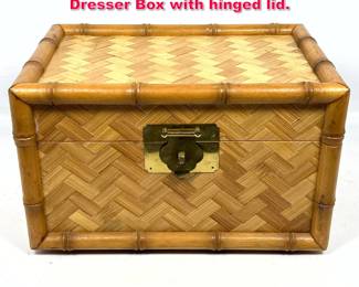 Lot 335 Rattan and Woven Banded Small Dresser Box with hinged lid.