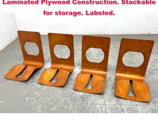 Lot 432 Set of 4 floor seats Toyo Furniture. Laminated Plywood Construction. Stackable for storage. Labeled.