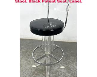Lot 304 Single HILL Lucite Chrome Bar Stool. Black Patent Seat. Label.