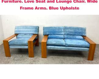 Lot 540 2pc Niels Eilersen Living Room Furniture. Love Seat and Lounge Chair. Wide Frame Arms. Blue Upholste