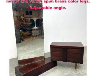 Lot 444 Unique 50s Mahogany full length mirror and vanity spun brass color legs. Adjustable angle.