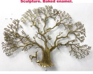 Lot 218 Large Brass Tree Form Wall Sculpture. Baked enamel.