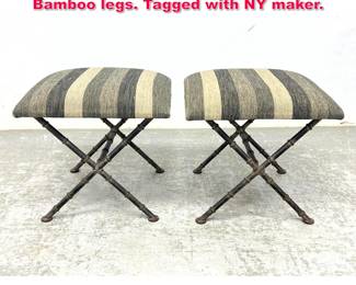 Lot 118 Pair Iron X base benches with Faux Bamboo legs. Tagged with NY maker.