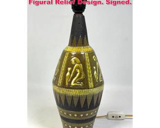 Lot 328 TORNANY Art Pottery Lamp. Figural Relief Design. Signed.